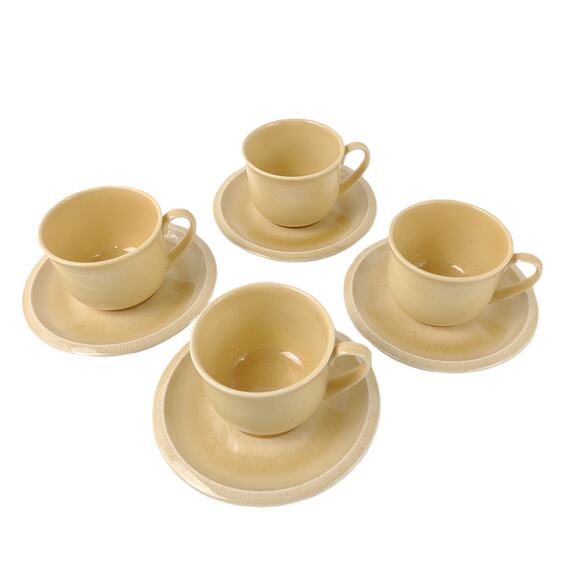 Vintage Set of 4 Franciscan Sea Sculptures Sand Primary Cups & Saucers c1971-81 - Picture 2 of 7